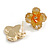 Four Petal Acrylic Flower Stud Earrings in Gold Tone in Yellow/Orange Colours - 20mm Across - view 4