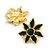 Green Enamel Daisy Stud Earrings in Gold Tone - 35mm D - view 2