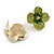Four Petal Acrylic Flower Stud Earrings in Gold Tone in Olive Green - 20mm Across - view 4