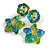 Large Solid Blue/Green Glass/Crystal Flower Drop Earrings in Gold Tone - 70mm Long/ 24g One Earring - view 2