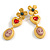 Gold Tone Crystal Heart Cameo Drop Earrings in Gold Tone - 60mm Long - view 2