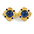 Square Blue Glass Bright Gold Tone Stud Earrings - 30mm Across - view 2