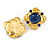 Square Blue Glass Bright Gold Tone Stud Earrings - 30mm Across - view 4