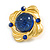 Square Blue Glass Bright Gold Tone Stud Earrings - 30mm Across - view 5