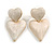 Milky White Enamel Double Heart Dangle Earrings in Gold Tone - 35mm Long