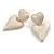 Milky White Enamel Double Heart Dangle Earrings in Gold Tone - 35mm Long - view 4