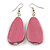 Pink Teardrop Wooden Earrings - 65mm L - view 4