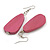 Pink Teardrop Wooden Earrings - 65mm L - view 2