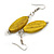 Yellow Leaf Shape Wood Drop Earrings - 60mm L