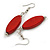 Red Leaf Shape Wood Drop Earrings - 60mm L