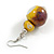 Yellow/Brown/White Double Bead Wood Drop Earrings - 60mm L - view 4
