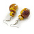 Yellow/Brown/White Double Bead Wood Drop Earrings - 60mm L - view 5