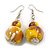 Yellow/Brown/White Double Bead Wood Drop Earrings - 60mm L - view 2
