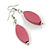 Pink Leaf Shape Wood Drop Earrings - 60mm L - view 4