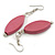 Pink Leaf Shape Wood Drop Earrings - 60mm L - view 2