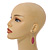 Pink Leaf Shape Wood Drop Earrings - 60mm L - view 3