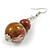 Brown/White/Gold Double Bead Wood Drop Earrings - 60mm L - view 5