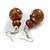 Brown/White/Gold Double Bead Wood Drop Earrings - 60mm L - view 6