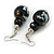 Black/White/Gold Double Bead Wood Drop Earrings - 60mm L - view 2