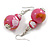 Pink/Gold/White Double Bead Wood Drop Earrings - 60mm L