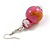 Pink/Gold/White Double Bead Wood Drop Earrings - 60mm L - view 4