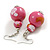 Pink/Gold/White Double Bead Wood Drop Earrings - 60mm L - view 6