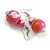 Pink/Gold/White Double Bead Wood Drop Earrings - 60mm L - view 2