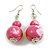 Pink/Gold/White Double Bead Wood Drop Earrings - 60mm L - view 3