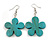 Turquoise Wood Flower Drop Earrings - 60mm L - view 2