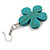 Turquoise Wood Flower Drop Earrings - 60mm L - view 4