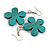 Turquoise Wood Flower Drop Earrings - 60mm L - view 5
