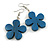 Blue Wood Flower Drop Earrings - 60mm L