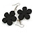 Black Wood Flower Drop Earrings - 60mm L - view 4