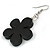Black Wood Flower Drop Earrings - 60mm L - view 5