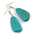 Turquoise Coloured Teardrop Wooden Earrings - 65mm L - view 2