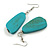 Turquoise Coloured Teardrop Wooden Earrings - 65mm L - view 4