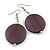 Deep Purple Wood Coin Drop Earrings - 60mm L/ 30mm D - view 2