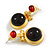 Black/Red Glass Double Bead Drop Earrings in Bright Gold Tone - 35mm L - view 2