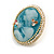 Oval Teal Blue Acrylic Crystal Cameo Stud Earrings in Gold Tone - 25mm Tall - view 5