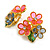 Oversized Triple Flower Clip On Earrings in Gold Tone /45mm Tall/Weight is 22g each - view 2