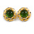 30mm D Round Button Gold Tone with Green Glass Stone Stud Earrings/ Retro Style - view 6