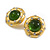 30mm D Round Button Gold Tone with Green Glass Stone Stud Earrings/ Retro Style - view 7