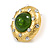 30mm D Round Button Gold Tone with Green Glass Stone Stud Earrings/ Retro Style - view 5