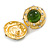 30mm D Round Button Gold Tone with Green Glass Stone Stud Earrings/ Retro Style - view 4