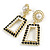 White Pearl Black Enamel Square Drop Earrings in Gold Tone - 45mm Long - view 2