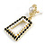 White Pearl Black Enamel Square Drop Earrings in Gold Tone - 45mm Long - view 4