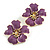 Large Purple Enamel with Clear Crystal Daisy Stud Earrigns in Gold Tone - 35mm Diameter - view 2