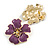 Large Purple Enamel with Clear Crystal Daisy Stud Earrigns in Gold Tone - 35mm Diameter - view 4
