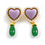 Statement Acrylic Heart Drop Earrings in Gold Tone in Lavender/Green/White - 50mm Long