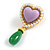 Statement Acrylic Heart Drop Earrings in Gold Tone in Lavender/Green/White - 50mm Long - view 5